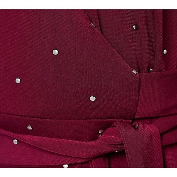 QVC Susan Graver Reg Embellished Liquid Knit Wrap Dress WINE NWOT SIZE 1X - Picture 3 of 9